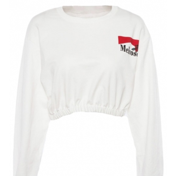 Melrose White Cropped Crewneck Sweatshirt - Picture 8 of 8